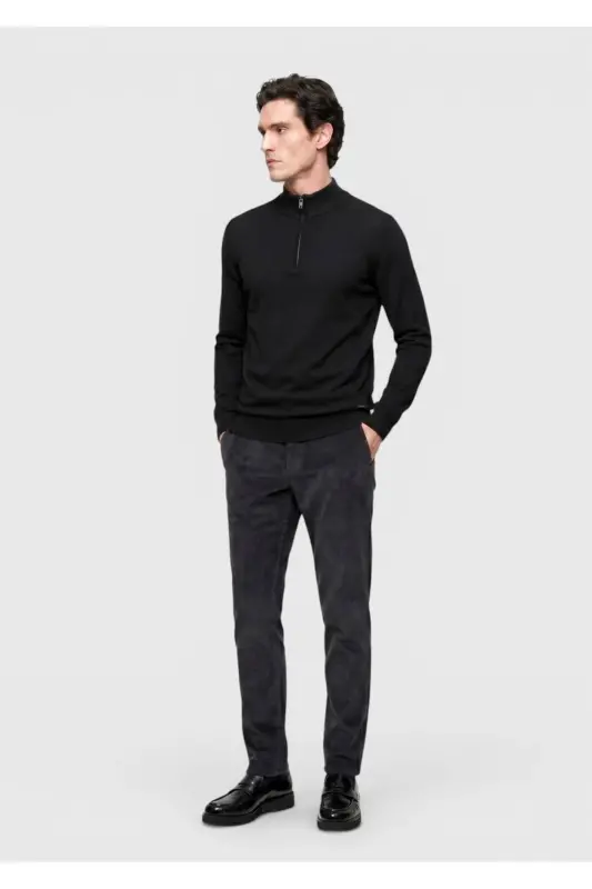 Anthracite Half Fisherman Collar Plain Knit Wool Blend Knitwear - 2