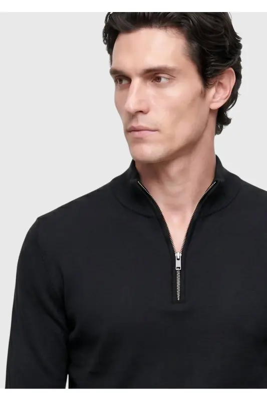 Anthracite Half Fisherman Collar Plain Knit Wool Blend Knitwear - 3