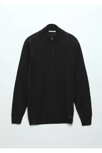 Anthracite Half Fisherman Collar Plain Knit Wool Blend Knitwear - 5
