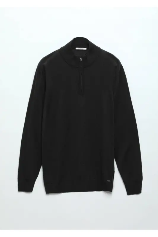 Anthracite Half Fisherman Collar Plain Knit Wool Blend Knitwear - 5