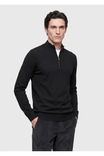 Anthracite Half Fisherman Collar Plain Knit Wool Blend Knitwear 