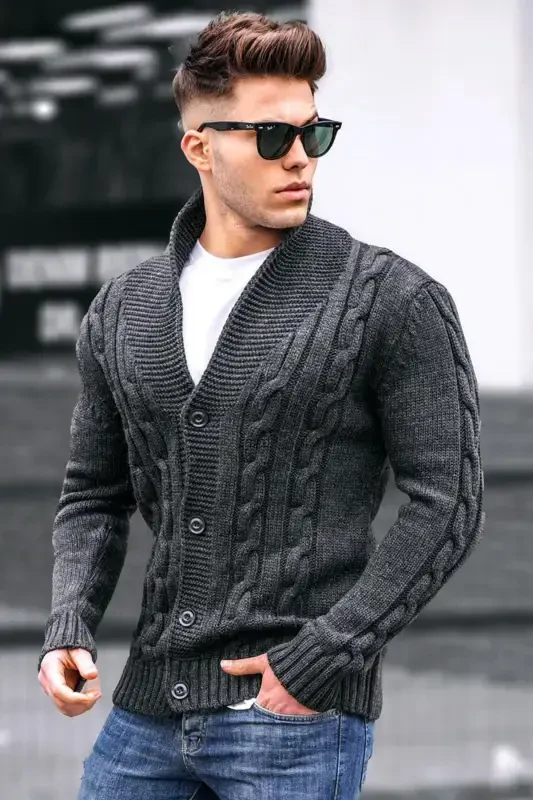 Anthracite Knitted Cardigan 9053-anthracite - 1