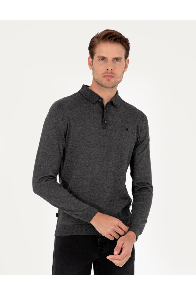 Anthracite Melange Slim Fit Basic Sweater - 1