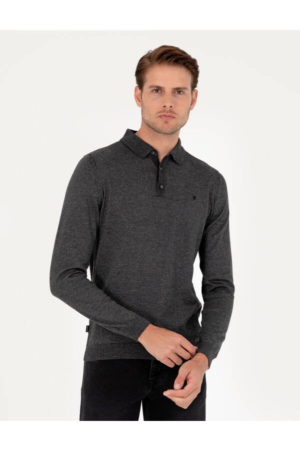 Anthracite Melange Slim Fit Basic Sweater - 1