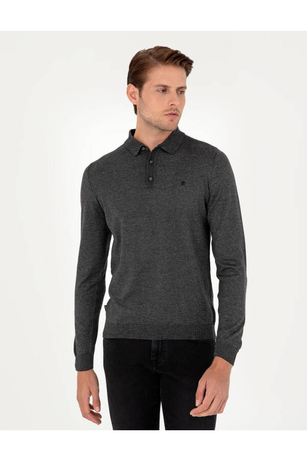 Anthracite Melange Slim Fit Basic Sweater - 3