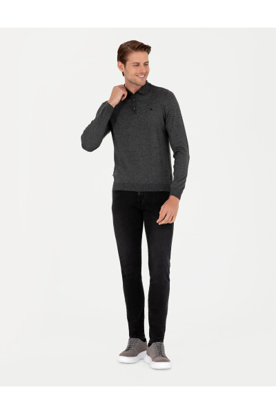 Anthracite Melange Slim Fit Basic Sweater - 4