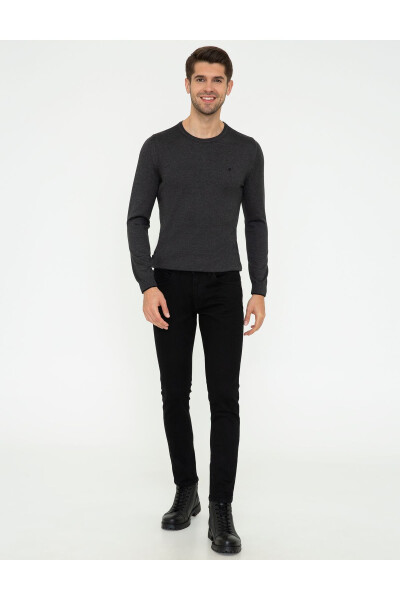 Anthracite Melange Slim Fit Crew Neck Basic Knit Sweater - 10