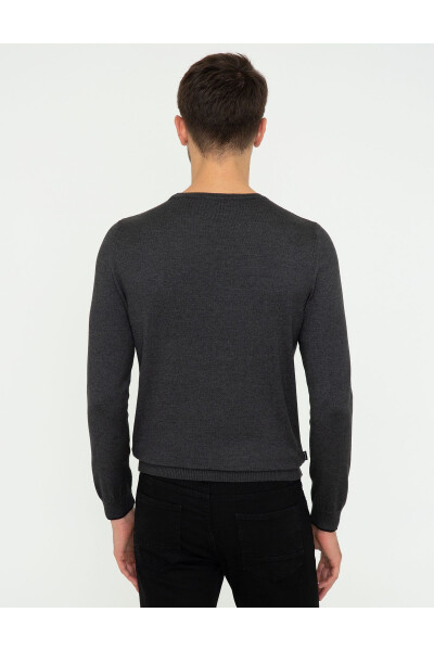 Anthracite Melange Slim Fit Crew Neck Basic Knit Sweater - 11