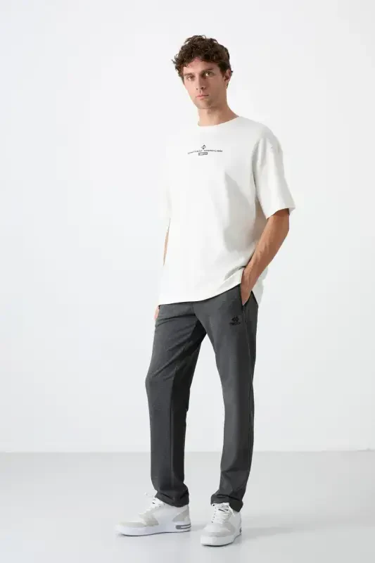 Anthracite Melange Zippered Three Pocket Slim Fit Classic Trousers Men's Sweatpants - 84671-ANTHRACITE MELANGE - 2