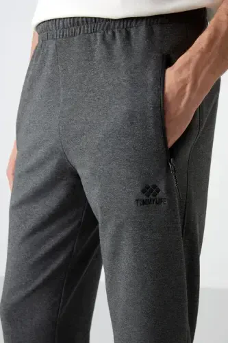 Anthracite Melange Zippered Three Pocket Slim Fit Classic Trousers Men's Sweatpants - 84671-ANTHRACITE MELANGE - 3