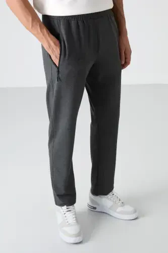 Anthracite Melange Zippered Three Pocket Slim Fit Classic Trousers Men's Sweatpants - 84671-ANTHRACITE MELANGE - 4