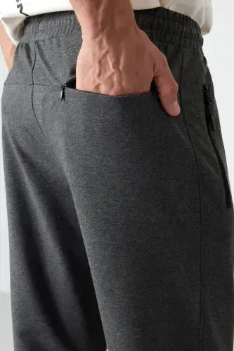 Anthracite Melange Zippered Three Pocket Slim Fit Classic Trousers Men's Sweatpants - 84671-ANTHRACITE MELANGE - 5