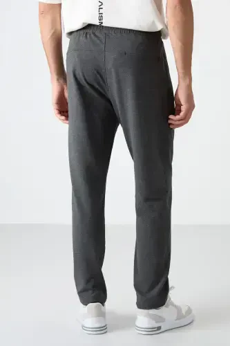 Anthracite Melange Zippered Three Pocket Slim Fit Classic Trousers Men's Sweatpants - 84671-ANTHRACITE MELANGE - 6