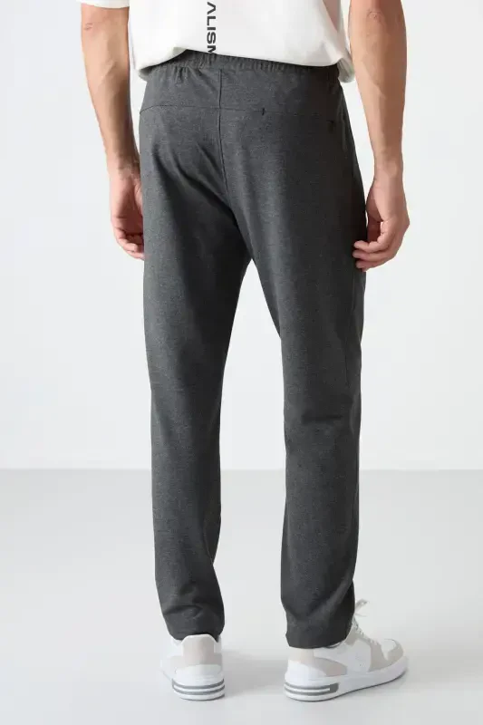 Anthracite Melange Zippered Three Pocket Slim Fit Classic Trousers Men's Sweatpants - 84671-ANTHRACITE MELANGE - 6