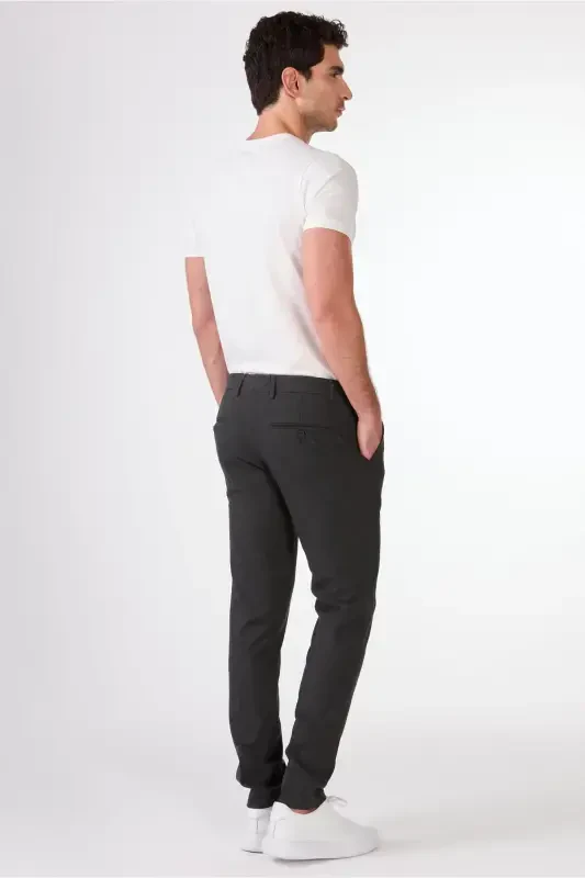 Anthracite Men's Extra Slim Fit Melange Patterned Classic Trousers - 3
