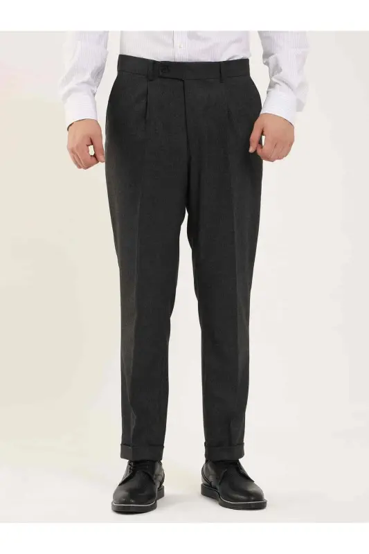 Anthracite Men's Slim Fit Herringbone Patterned Classic - DUFY