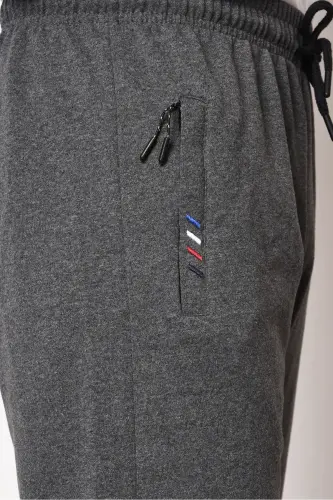 Anthracite Men's Zipper Pocket Embroidery Detailed Straight Leg Relaxed Fit Premium Fabric Sweatpants-Anthracite - 3