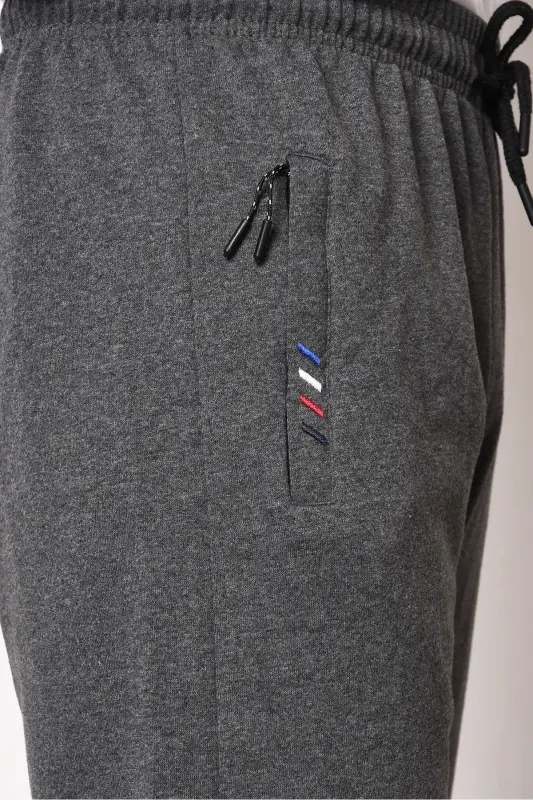 Anthracite Men's Zipper Pocket Embroidery Detailed Straight Leg Relaxed Fit Premium Fabric Sweatpants-Anthracite - 3