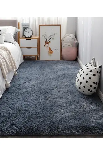 Anthracite Non-Woven Rug Plush Rabbit Fur Feel Antibacterial 