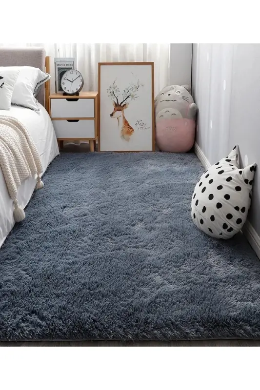 Anthracite Non-Woven Rug Plush Rabbit Fur Feel Antibacterial - ALGORAND HOME