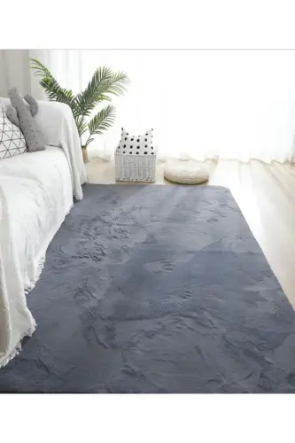 Anthracite Non-Woven Rug Plush Rabbit Fur Feel Antibacterial - ALGORAND HOME (1)