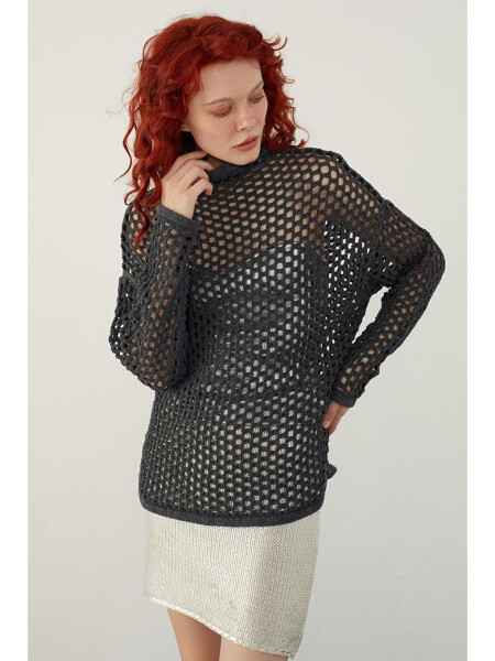 Anthracite Openwork Knit Sweater-Anthracite - 1