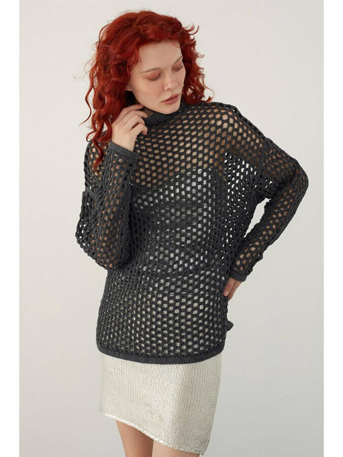 Anthracite Openwork Knit Sweater-Anthracite - 1
