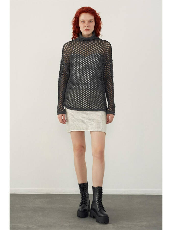 Anthracite Openwork Knit Sweater-Anthracite - 2