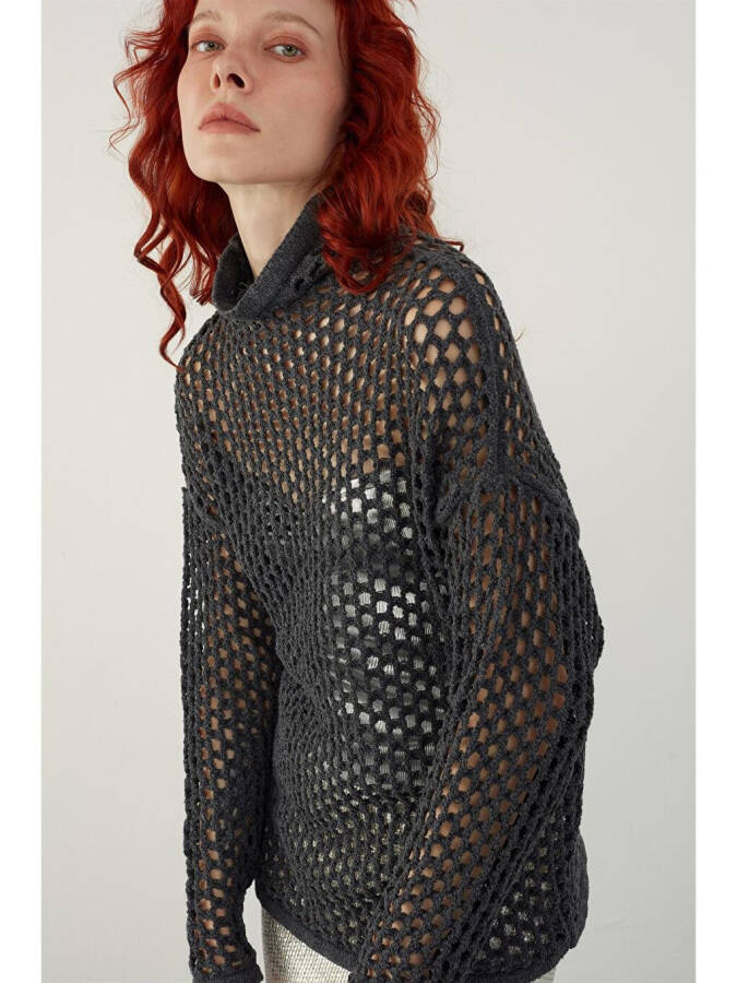 Anthracite Openwork Knit Sweater-Anthracite - 3