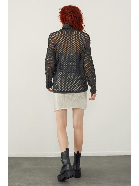 Anthracite Openwork Knit Sweater-Anthracite - 4