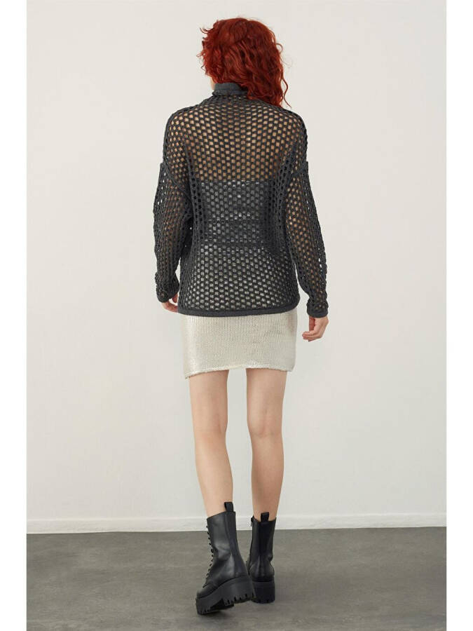 Anthracite Openwork Knit Sweater-Anthracite - 4