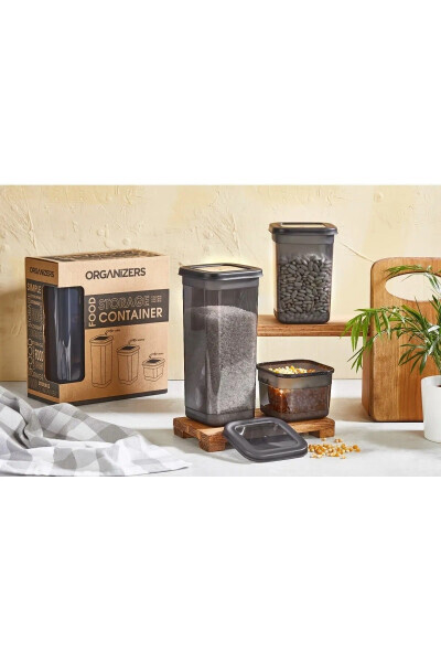 Anthracite Organizer 3 Size Storage Container Set Leakproof Lid 3-Piece Set (0.60 Lt +1.30 Lt +1.90 Lt) - GENEL MARKALAR (1)