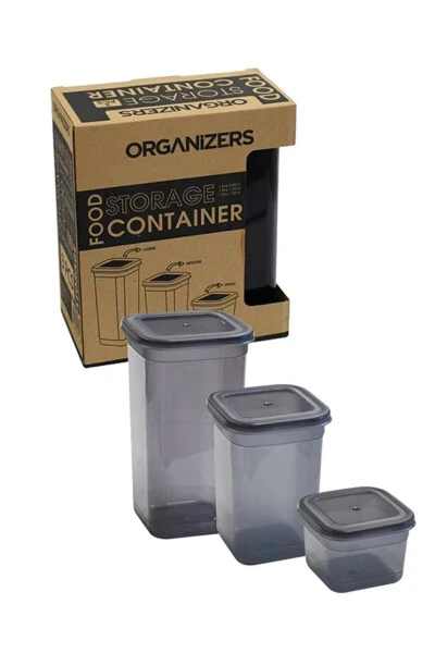 Anthracite Organizer 3 Size Storage Container Set Leakproof Lid 3-Piece Set (0.60 Lt +1.30 Lt +1.90 Lt) - NESS AVM