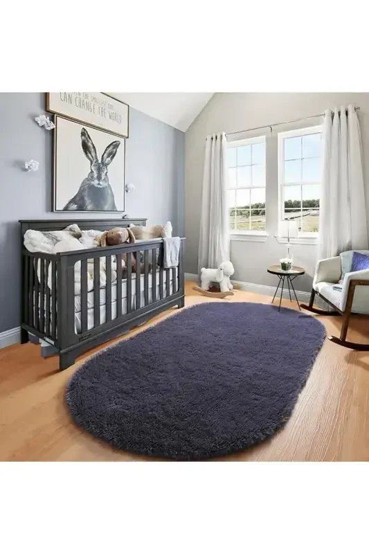 Anthracite Oval Postal Carpet Plush Soft Non-Slip Dot Base Antibacterial-Anthracite - VILA NOVA HOME