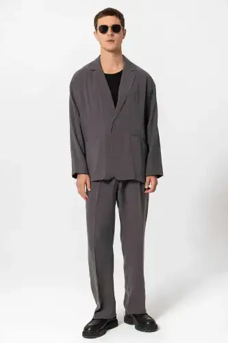 Anthracite Oversize Unlined Men's Blazer Jacket-Anthracite - 7