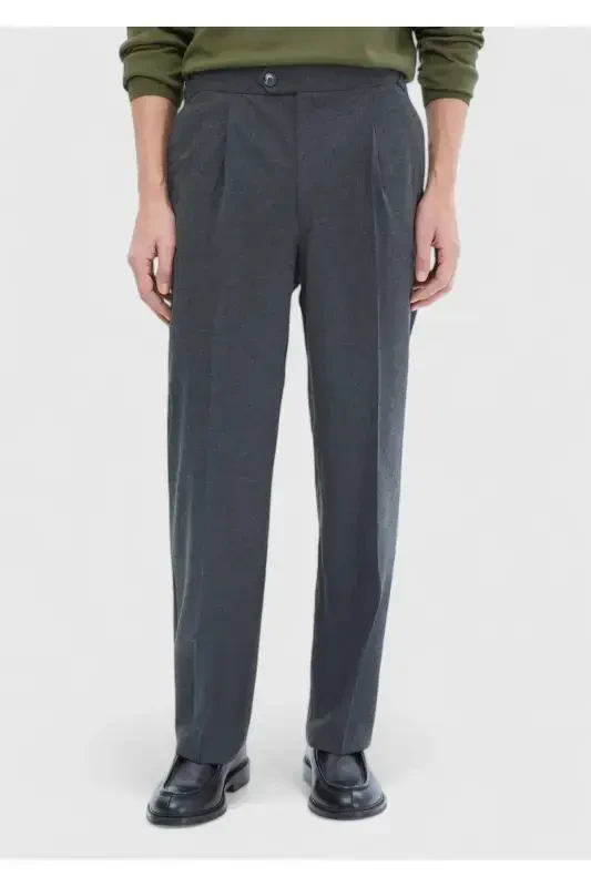 Anthracite Plain Weave Casual Trousers - 2