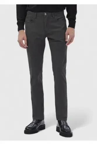 Anthracite Plain Weave Slim Fit Casual Cotton Blend Trousers - RAMSEY (1)