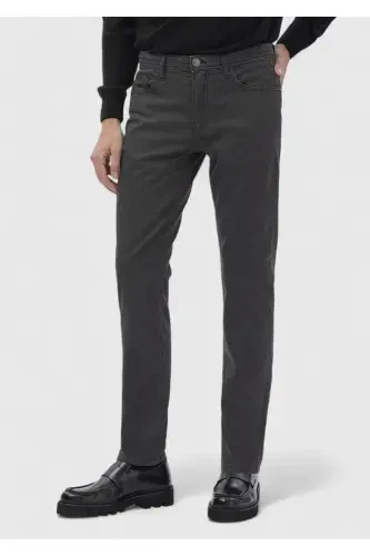 Anthracite Plain Weave Slim Fit Casual Cotton Blend Trousers - 3
