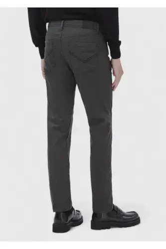 Anthracite Plain Weave Slim Fit Casual Cotton Blend Trousers - 5
