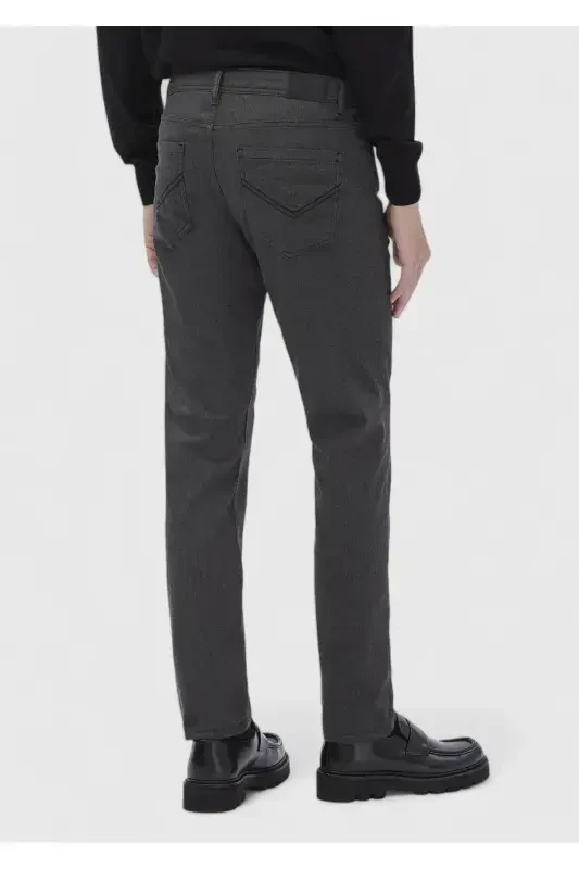 Anthracite Plain Weave Slim Fit Casual Cotton Blend Trousers - 5