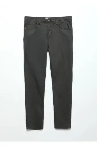 Anthracite Plain Weave Slim Fit Casual Cotton Blend Trousers - 6