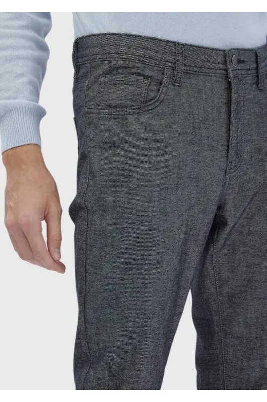Anthracite Plain Weave Slim Fit Casual Cotton Blend Trousers - 3