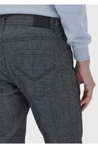 Anthracite Plain Weave Slim Fit Casual Cotton Blend Trousers - 4