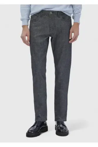 Anthracite Plain Weave Slim Fit Casual Cotton Blend Trousers - RAMSEY (1)