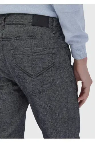 Anthracite Plain Weave Slim Fit Casual Cotton Blend Trousers - 4