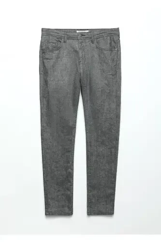 Anthracite Plain Weave Slim Fit Casual Cotton Blend Trousers - 6