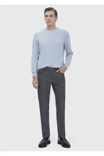 Anthracite Plain Weave Slim Fit Casual Cotton Blend Trousers - 1