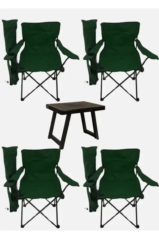 Anthracite Plastic 50 X 40 Cm Table And 4 Pcs Camping Chair Green-Green - BOFIGO