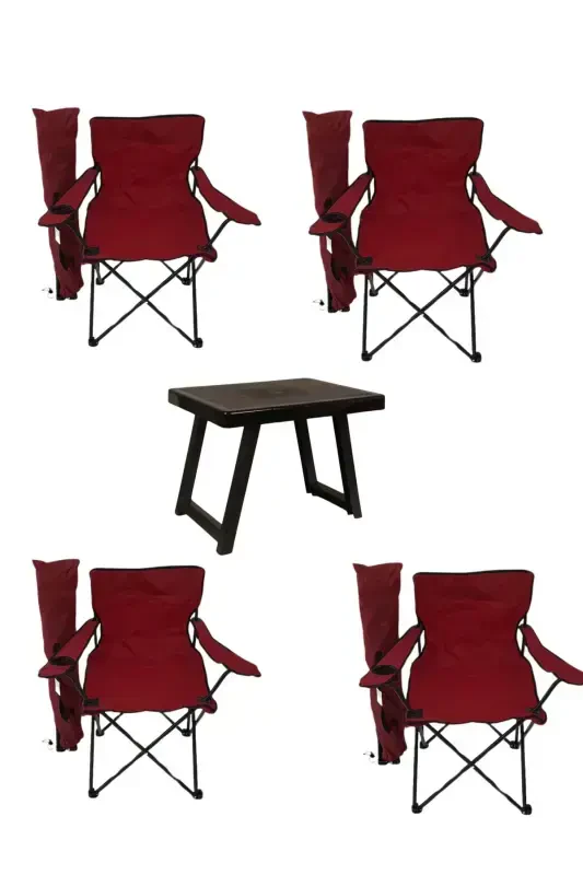 Anthracite Plastic 50 X 40 Cm Table And 4 Piece Camping Chair Red-Red - 1
