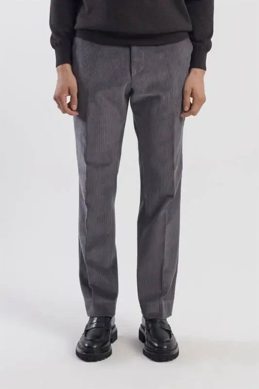 Anthracite Regular Fit 100% Cotton Velvet Trousers - 1